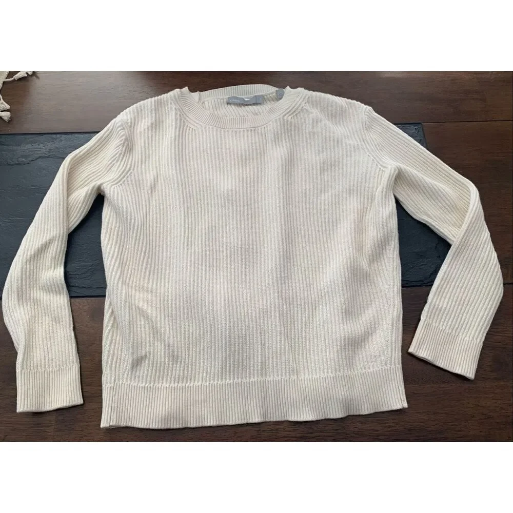 Vince Tie-Back Ribbed cream Cashmere  Blend Crew SWEATER sz XS